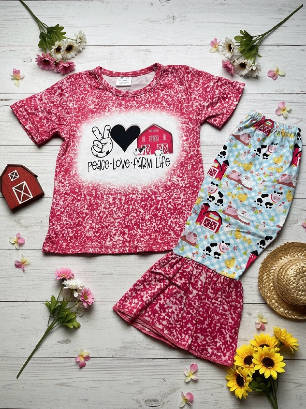 Girls' Pink 'Peace Love Farm Life' Set